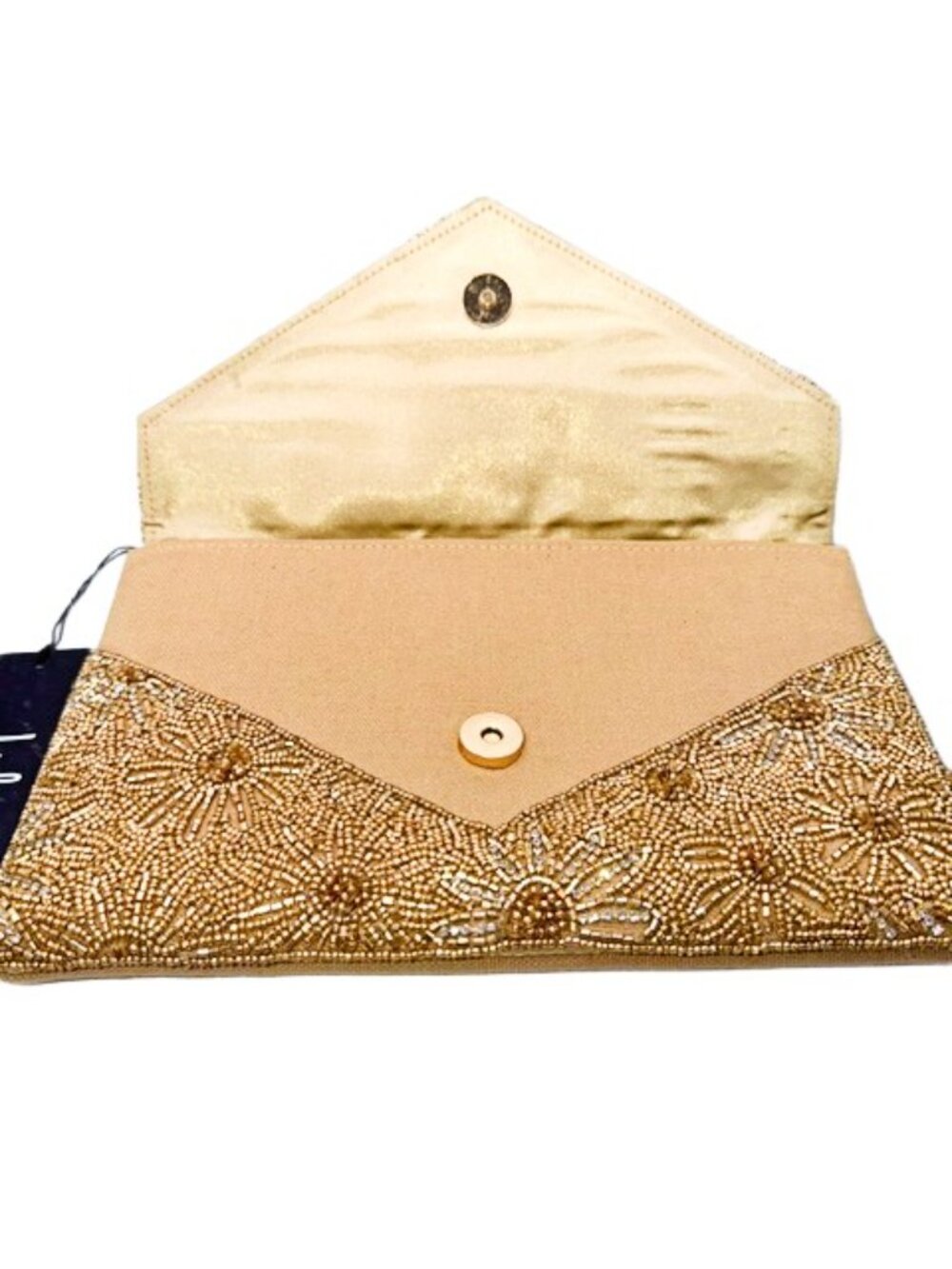 Lulus Gold Beaded Floral Envelope Clutch Crossbody Bag NWT - Picture 3 of 9